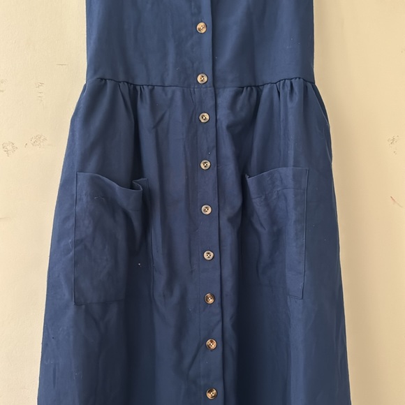 Navy blue sleeveless summer dress with pockets | Size Large - Picture 2 of 10